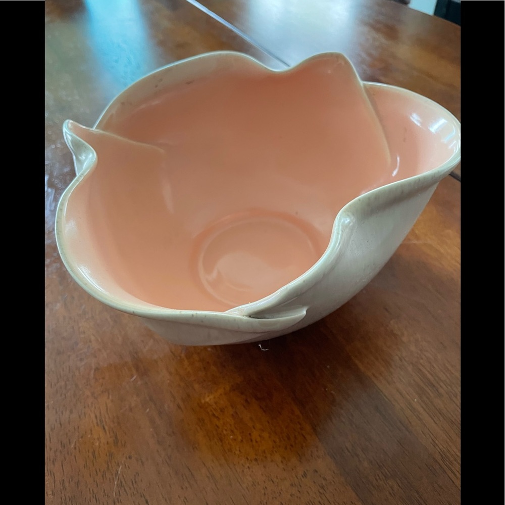 Unusual glazed handmade bowl with folded edges 8 1/2x4 1/2